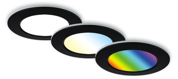 BRI 7035035 RGB-CCT LED vestavná svítidla sada, pr.9,2 cm, 3x LED, 4,8 W, 450 lm, černá (starý kód: BRI 7035-035) - BRILONER