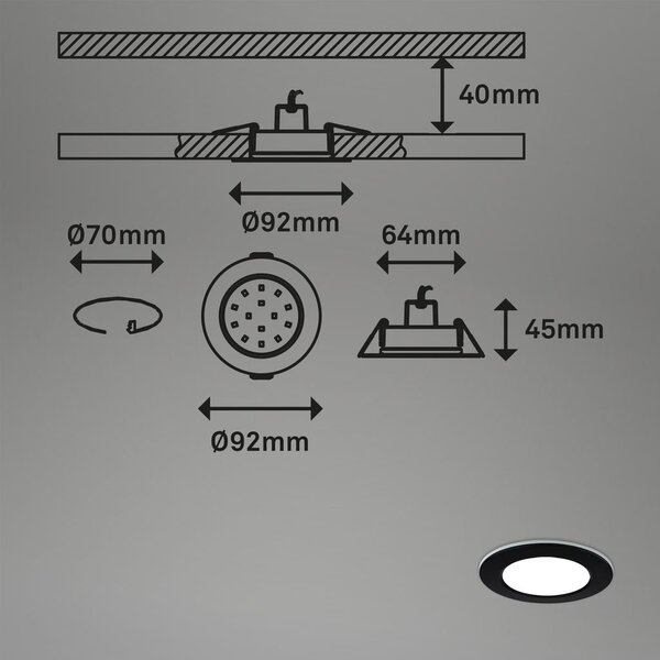 BRI 7035035 RGB-CCT LED vestavná svítidla sada, pr.9,2 cm, 3x LED, 4,8 W, 450 lm, černá (starý kód: BRI 7035-035) - BRILONER