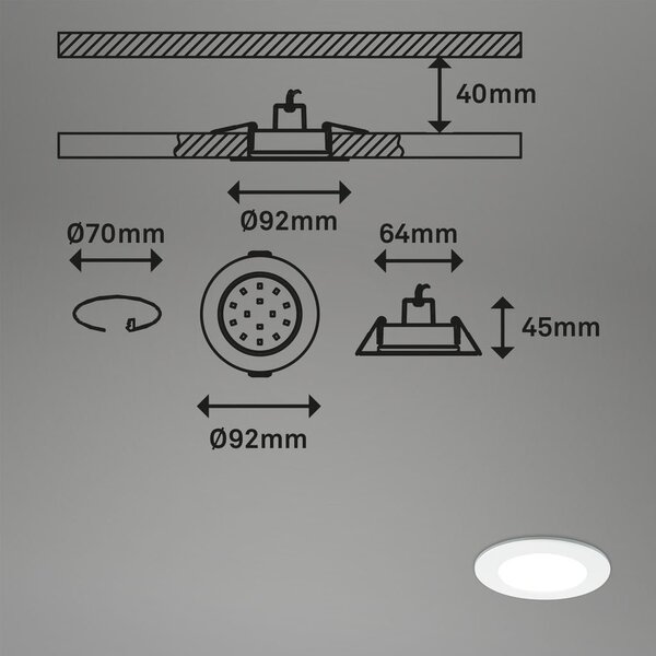 BRI 7034-036 CCT LED vestavná svítidla sada, pr.9,2 cm, 3x LED, 4,8 W, 450 lm, bílé - BRILONER