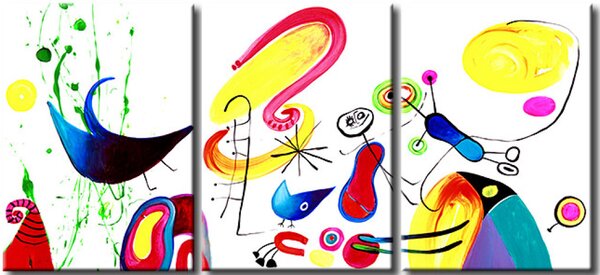 Obraz V cirkusu (3-dílný) - abstrakce s barevnými hmyzem na bílém pozadí