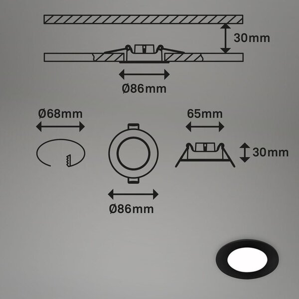 BRI 7125435 LED vestavná svítidla 3ks sada, pr.8,6 cm, 3x LED, 3 W, 350 lm, černá (starý kód: BRI 7125-435) - BRILONER