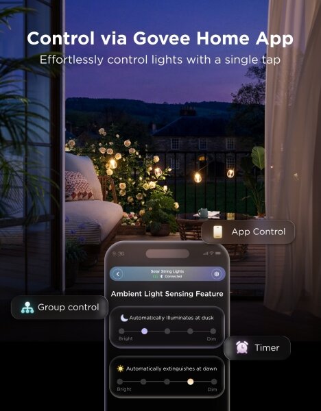Govee - LED RGBICW Solární řetěz 8xLED/6W/5V Wi-Fi Matter IP67