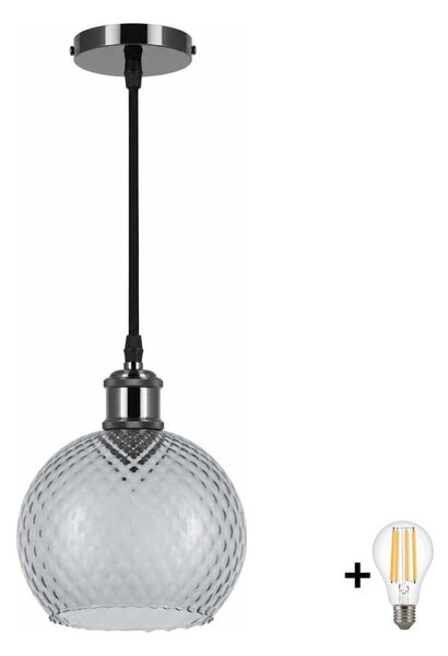 BRILAGI -LED Lustr na lanku RETRO GLASS 1xE27/60W/230V pr. 18 cm černá/kouř šedá