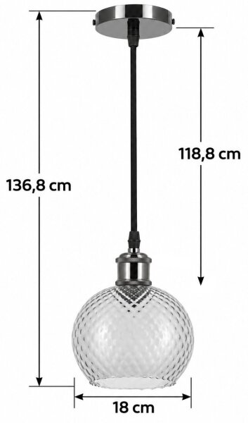 BRILAGI -LED Lustr na lanku RETRO GLASS 1xE27/60W/230V pr. 18 cm černá/kouř šedá