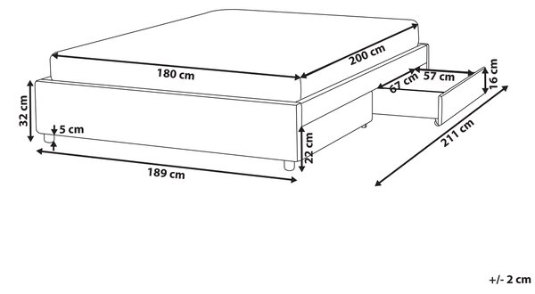 Postel s úložnými zásuvkami bez čela Tkanina PRADES 180 x 200 cm Světle šedá