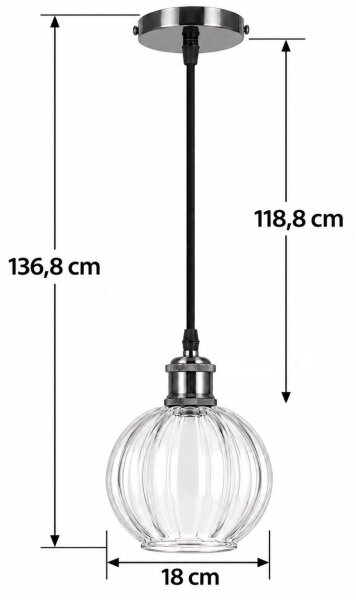 BRILAGI - LED Lustr na lanku RETRO GLASS 1xE27/60W/230V pr. 18 cm černá/čirá