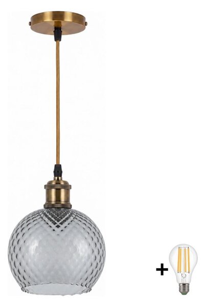 BRILAGI -LED Lustr na lanku RETRO GLASS 1xE27/60W/230V pr. 18 cm zlatá/kouř šedá