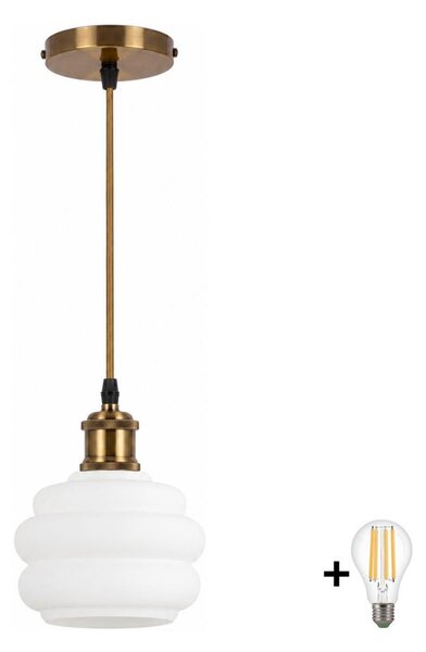 BRILAGI - LED Lustr na lanku RETRO GLASS 1xE27/60W/230V pr. 20 cm zlatá/bílá