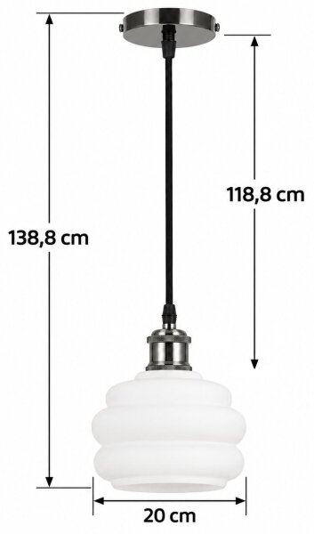 BRILAGI - LED Lustr na lanku RETRO GLASS 1xE27/60W/230V pr. 20 cm černá/bílá