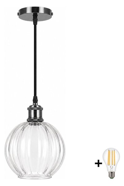 BRILAGI - LED Lustr na lanku RETRO GLASS 1xE27/60W/230V pr. 18 cm černá/čirá
