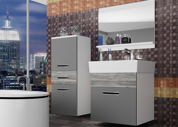 Koupelnový nábytek Belini šedý mat / šedý antracit Glamour Wood + umyvadlo + zrcadlo KOR M 2/1/W/SRGW1/0/ZW
