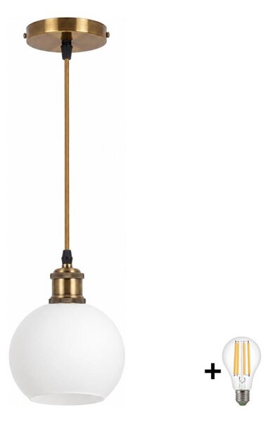 BRILAGI - LED Lustr na lanku RETRO GLASS 1xE27/60W/230V pr. 15 cm zlatá/bílá