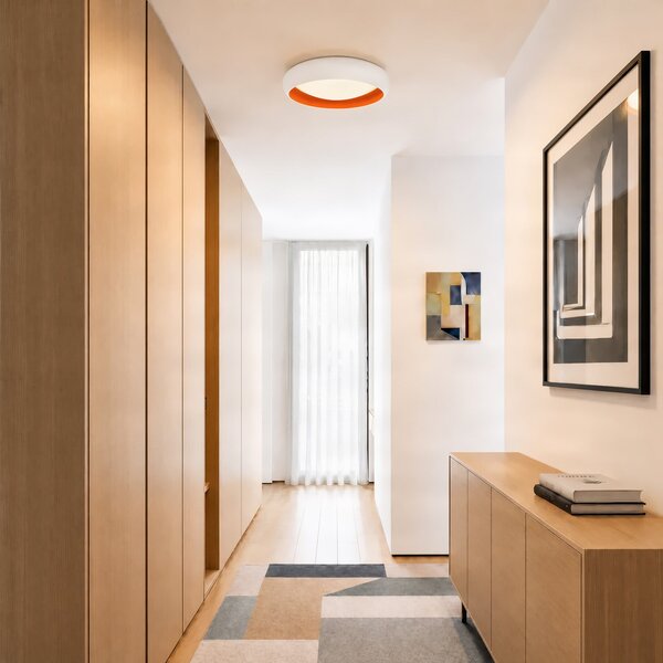 LED stropní svítidlo Serava, bílé/oranžové, Ø 60 cm, stmívatelné – Lindby Lindby, Serava, stmívatelné, Bílá, Obývací pokoj, Plast, Moderní