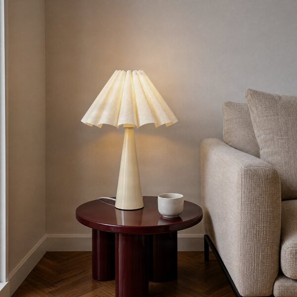 Stolní lampa Lotte, výška 50 cm, béžová, E27, kov / textil – Lindby Lindby, Lotte, Bílá, Obývací pokoj, Tkanina / Textil, Moderní