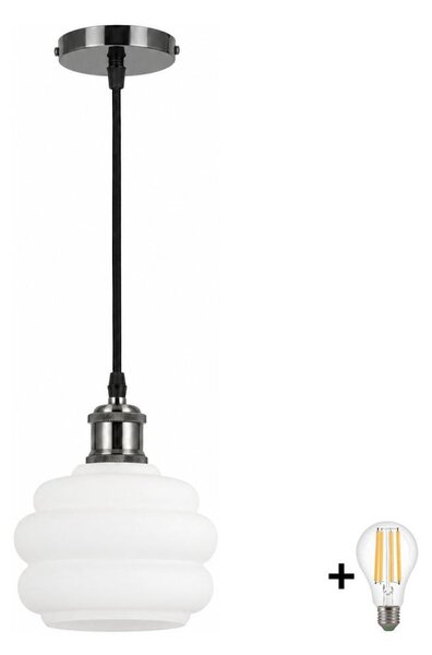 BRILAGI - LED Lustr na lanku RETRO GLASS 1xE27/60W/230V pr. 20 cm černá/bílá