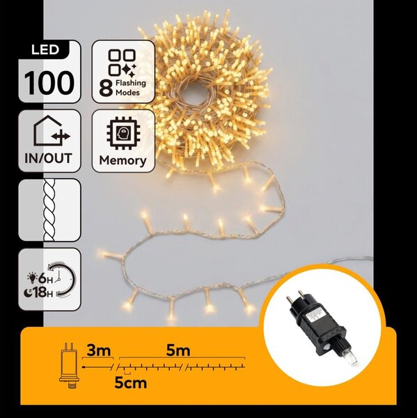 Aigostar - LED Venkovní vánoční řetěz 100xLED/8 funkcí 5,3m IP44 teplá bílá