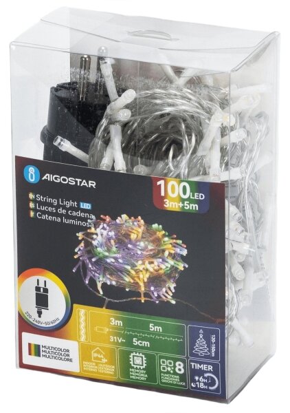 Aigostar - LED Venkovní vánoční řetěz 100xLED/8 funkcí 5,3m IP44 multicolor