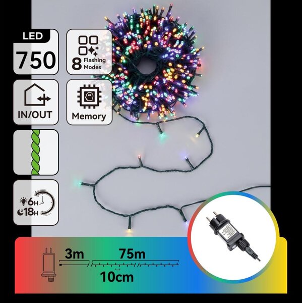 Aigostar - LED Venkovní vánoční řetěz 750xLED/8 funkcí 78m IP44 multicolor