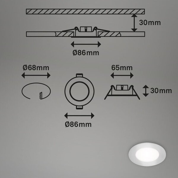 BRI 7125434 LED vestavná svítidla 3ks sada, pr.8,6 cm, 3x LED, 3 W, 350 lm, matný chrom (starý kód: BRI 7125-434) - BRILONER