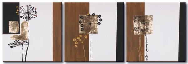 Obraz Podvodní rostliny (3dílný) - abstrakce s květinami v hnědých odstínech