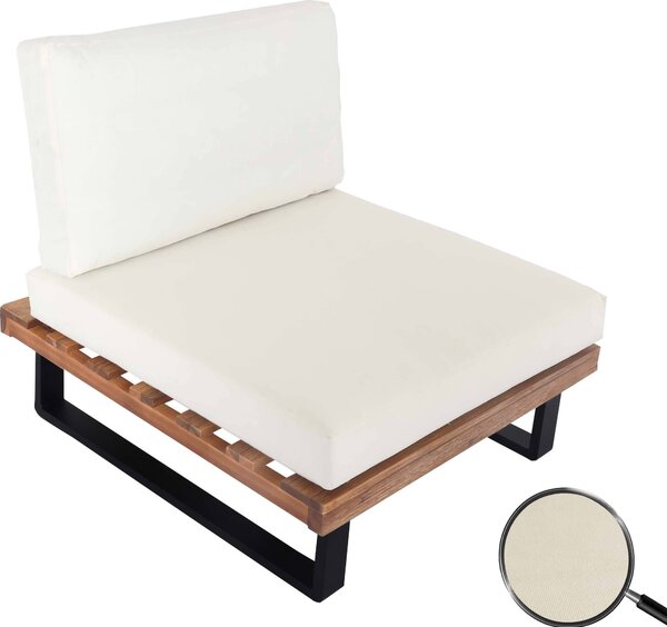Lounge chair HWC-H54, zahradní křeslo, spun polyakátové dřevo MVG-certifikovaný hliník svtle hndá, alounní krémov bílá