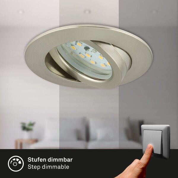 BRI 7296032 3ks sada LED vestavné svítidlo, pr. 8,2 cm, 6,5 W, matný nikl (starý kód: BRI 7296-032) - BRILONER