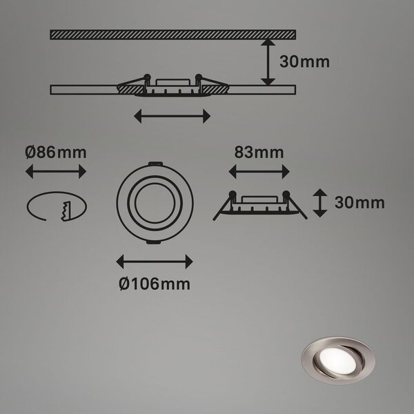 BRI 7114432 3ks sada LED vestavné svítidlo, pr. 10,6 cm, 7 W, matný nikl (starý kód: BRI 7114-432) - BRILONER