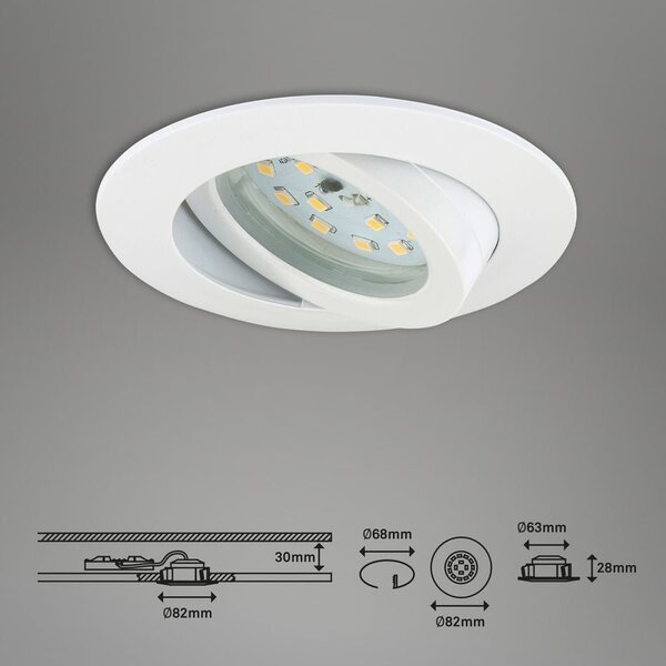 BRI 7296036 3ks sada LED vestavné svítidlo, pr. 8,2 cm, 6,5 W, bílé (starý kód: BRI 7296-036) - BRILONER