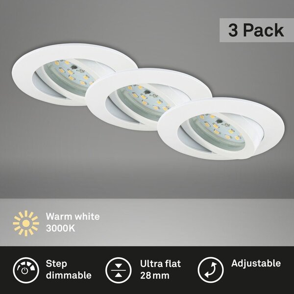 BRI 7296036 3ks sada LED vestavné svítidlo, pr. 8,2 cm, 6,5 W, bílé (starý kód: BRI 7296-036) - BRILONER