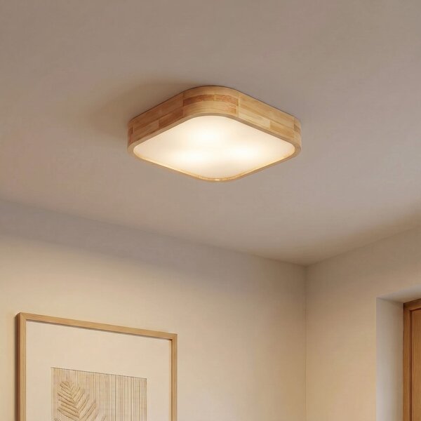 Stropní lampa Lindby, Tanju, stmívatelné, Dřevo, Obývací pokoj, Dřevo