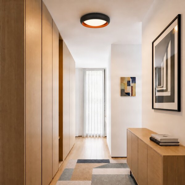 LED stropní svítidlo Serava, černé/oranžové, Ø 60 cm, stmívatelné – Lindby Lindby, Serava, stmívatelné, Černá, Obývací pokoj, Plast, Moderní