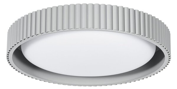 LED stropní svítidlo Colbie, šedé žebrované, Ø 46 cm, stmívatelné – Lindby Lindby, Colbie, stmívatelné, Šedá, Obývací pokoj, Kov, Young lifestyle