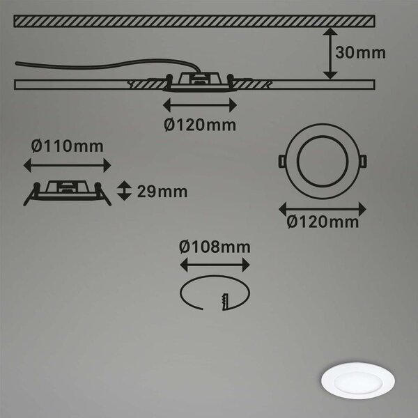 BRI 7284036 3ks sada LED vestavné svítidlo, pr. 12 cm, 6,4 W, bílé (starý kód: BRI 7284-036) - BRILONER