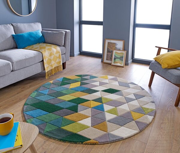 Flair Rugs, Ručně všívaný kusový koberec Illusion Prism Green/Multi kruh, 160x160 (průměr) kruh, vícebarevná, ložnice