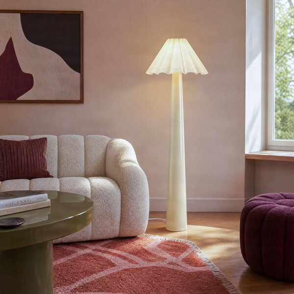 Stojací Lampa Lindby, Lotte, Bílá, Obývací pokoj, Tkanina / Textil, Moderní