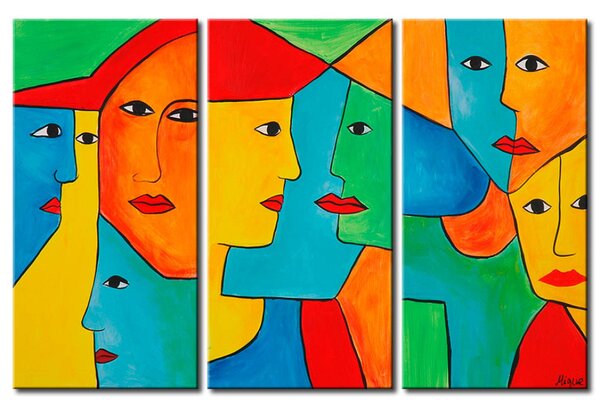 Obraz Tvar (3dílný) - abstraktní portrét s barevnými postavami