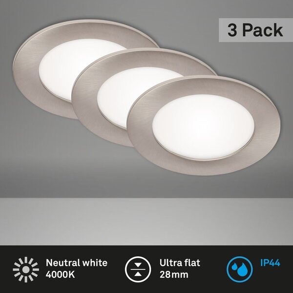 BRI 7115432 3ks sada LED vestavné svítidlo, pr. 12 cm, 7 W, matný nikl (starý kód: BRI 7115-432) - BRILONER