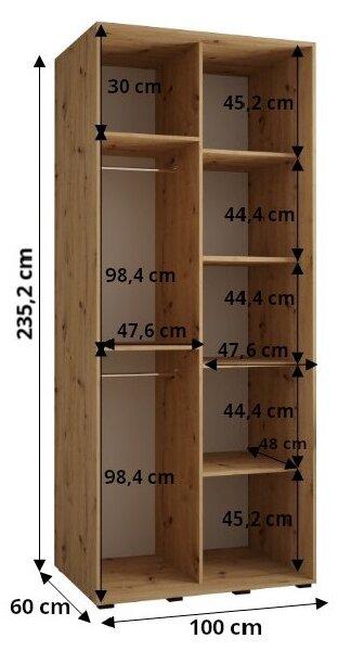 Šatní skříň FIDELIA 2 - 100/60 cm, černá / dub artisan / černá