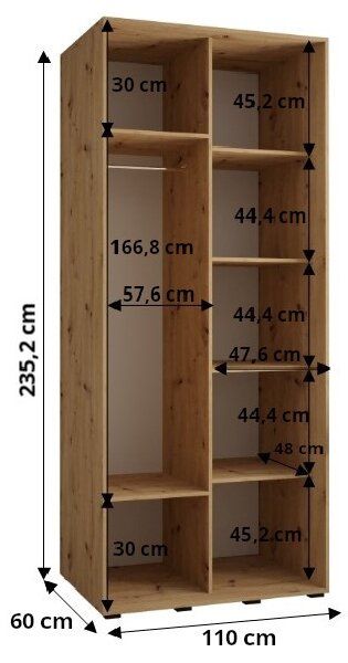 Šatní skříň ASIRI 8 - 110/60 cm, dub artisan / černá / stříbrná
