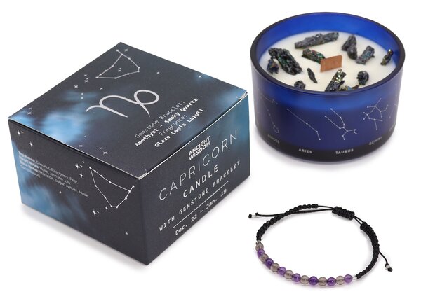 Zodiakální krystalová svíčka s energetickým náramkem – KOZOROH - 474 - 387 - 405 - 478