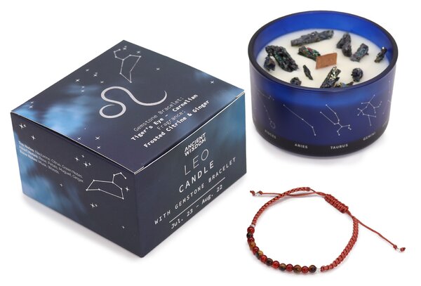 Zodiakální krystalová svíčka s energetickým náramkem – LEV - 474 - 478 - 387
