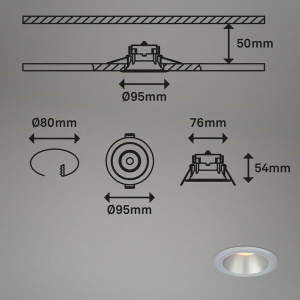 BRI 7041-034 LED vestavná svítidla sada, pr.9,5 cm, 3x LED, 4,9 W, 480 lm, matný chrom - BRILONER
