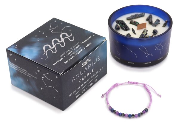 Zodiakální křišťálová svíčka s energetickým náramkem – VODNÁŘ - 474 - 478 - 387