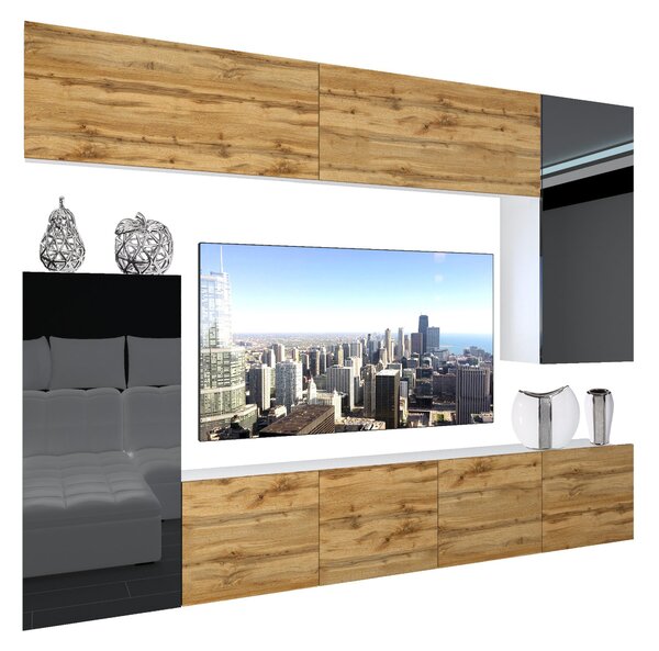 Obývací stěna Belini Premium Full Version černý lesk / dub wotan + LED osvětlení Nexum 127