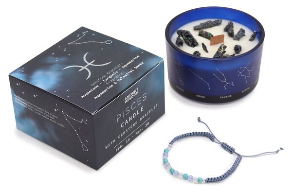 Zodiální krystalová svíčka s energickým náramkem – RYBY - 474 - 478 - 387