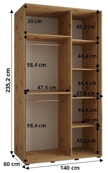 Šatní skříň ASIRI 3 - 140/60 cm, bílá / stříbrná