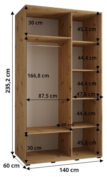 Šatní skříň ASIRI 3 - 140/60 cm, bílá / stříbrná