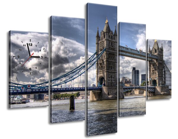 Gario 5 dílný obraz s hodinami Most na Temži Londýn Velikost: 150 x 105 cm