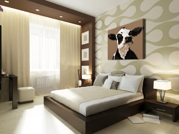Obraz Klementýna (1dílný) - příroda s portrétem krávy na hnědém pozadí