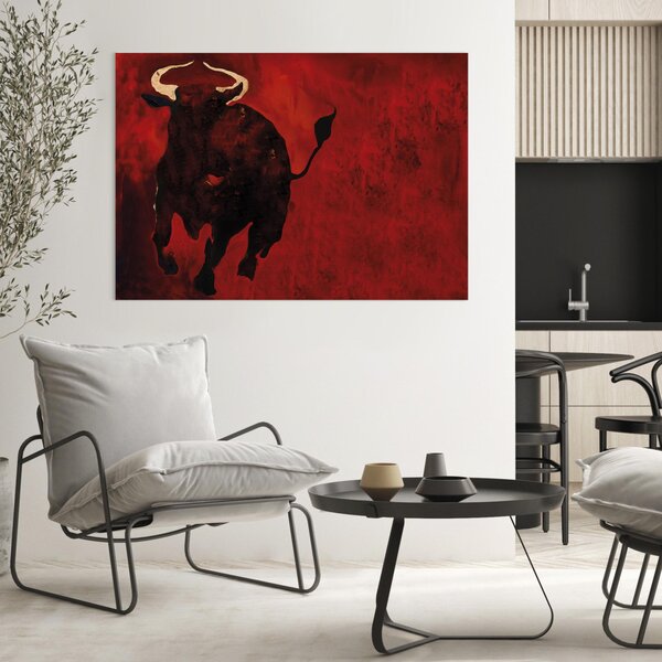Obraz Ohnivý býk (1dílný) - červený motiv corridy se zvířetem